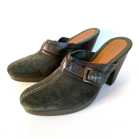 Cole Haan Clogs Mules Women’s Shoes 11 B Dark Green Suede Leather Comfort - Picture 8 of 11